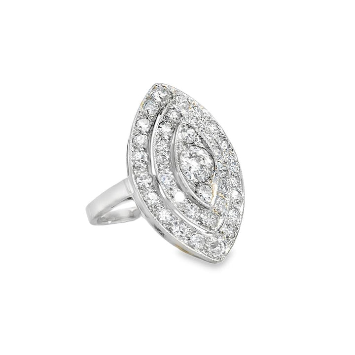 Vintage 1.50 CTW Diamond Platinum Marquise Cluster Ring