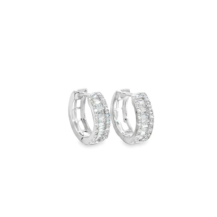 0.40 CTW Round and Baguette Diamond Huggie Earrings