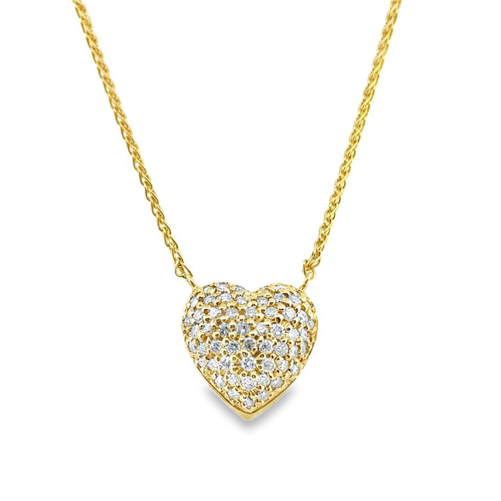 0.60 CTW Pave Diamond Heart Necklace in 14K Yellow Gold, 16" Chain