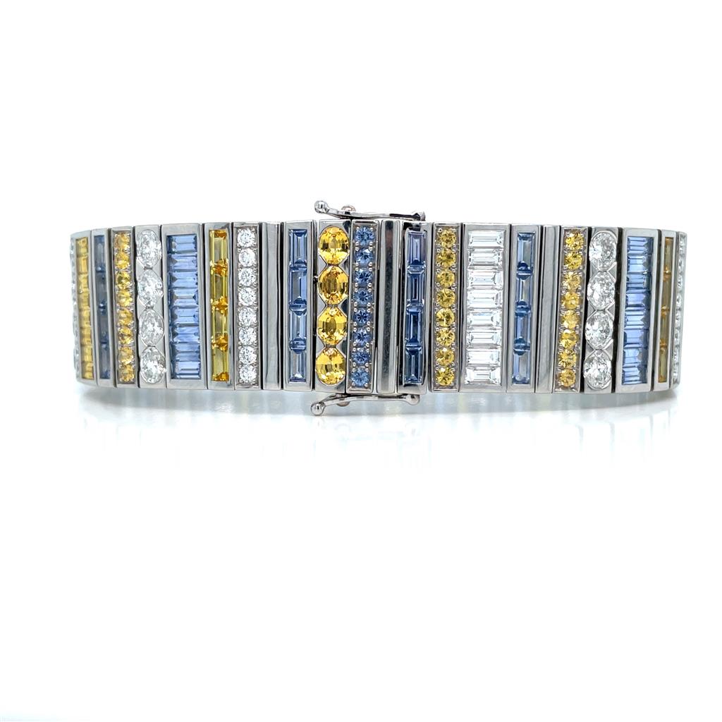 Robert Procop 19.31 CTW Blue & Yellow Mix Cut Sapphires and 6.39 CTW Mix Cut Diamonds Platinum Bracelet
