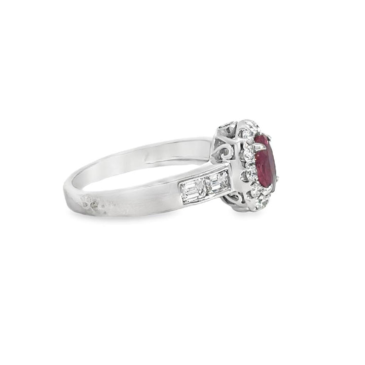 0.60 CTW Diamond & Pink Sapphire Oval Ring in 14K White Gold