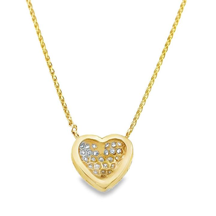 0.60 CTW Pave Diamond Heart Necklace in 14K Yellow Gold, 16" Chain