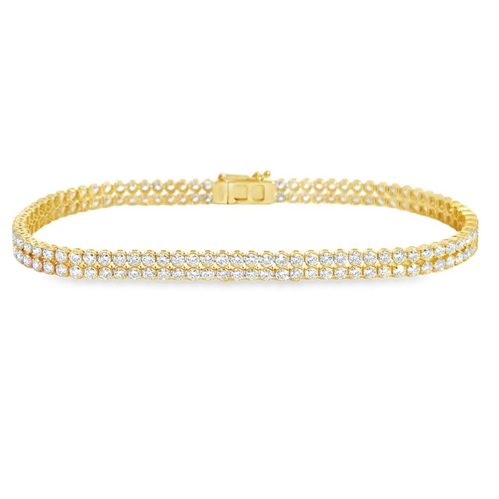 3.45 CTW Diamond Double Strand Mini Tennis Bracelet – 18K Yellow Gold, 6.5"