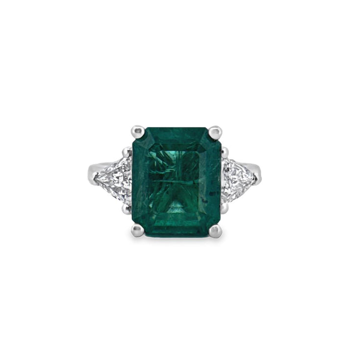 5.62 CT Emerald & 1.50 CTW Diamond 18K White Gold Ring GIA