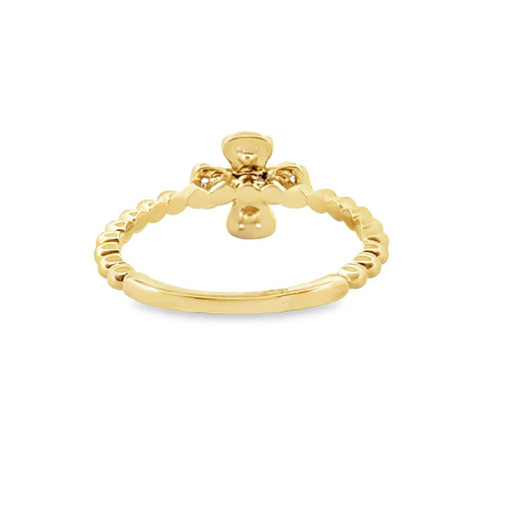 0.12 CTW Diamond Flower Ring with Beaded Band, 14K Yellow Gold
