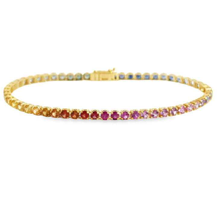 6.07 CTW Multicolor Sapphire 18K Yellow Gold Stackable Tennis Bracelet