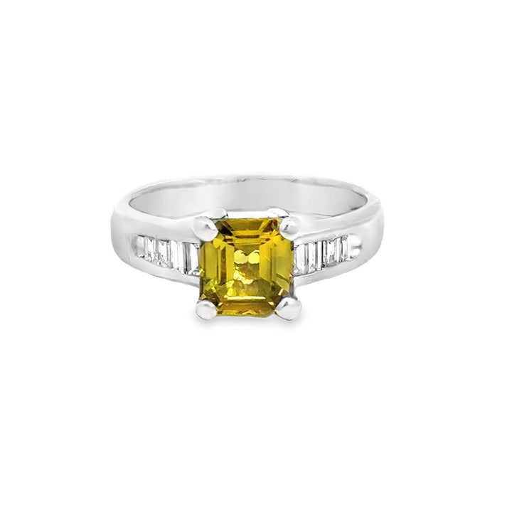 1.68 CT Yellow Sapphire & 0.16 CTW Baguette Diamond Platinum Ring