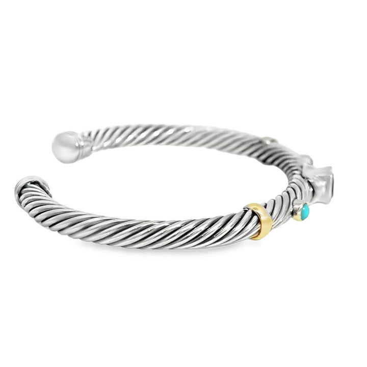 David Yurman 6.3mm Sterling Silver Twisted Cable Gemstone Bangle Bracelet