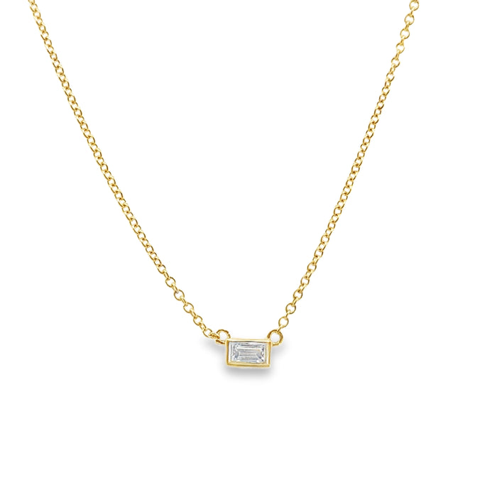 0.10 CT Baguette Diamond Pendant Necklace, 14K Yellow Gold