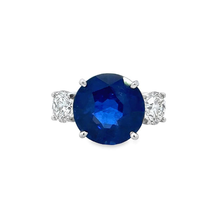 9.84 CT Round Sapphire & 1.85 CTW Diamond Platinum 3 Stone Anniversary Ring - GIA