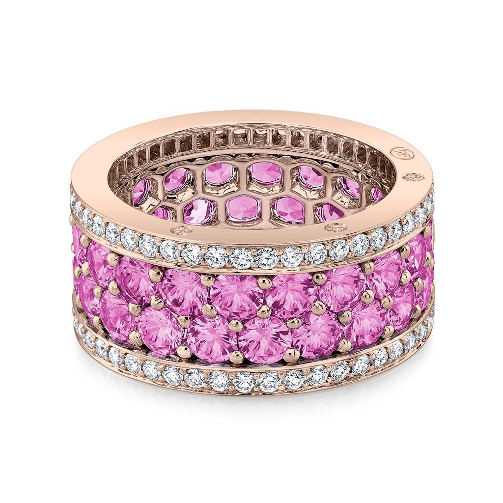 Robert Procop American Glamour 18k Rose Gold Eternity Ring with 5.08ctw Pink Sapphires and .88ctw Diamonds