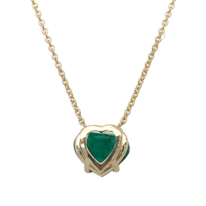 2.18 CT Heart Shape Emerald 14K Yellow Gold Pendant Necklace
