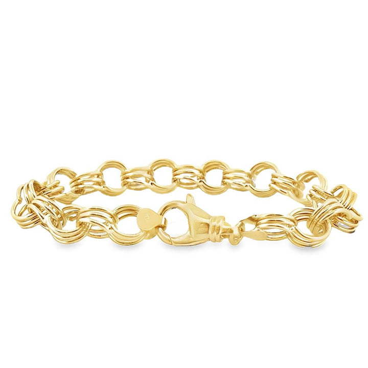 14K Yellow Gold Triple Link Charm Bracelet, 10mm, 7.5" Long