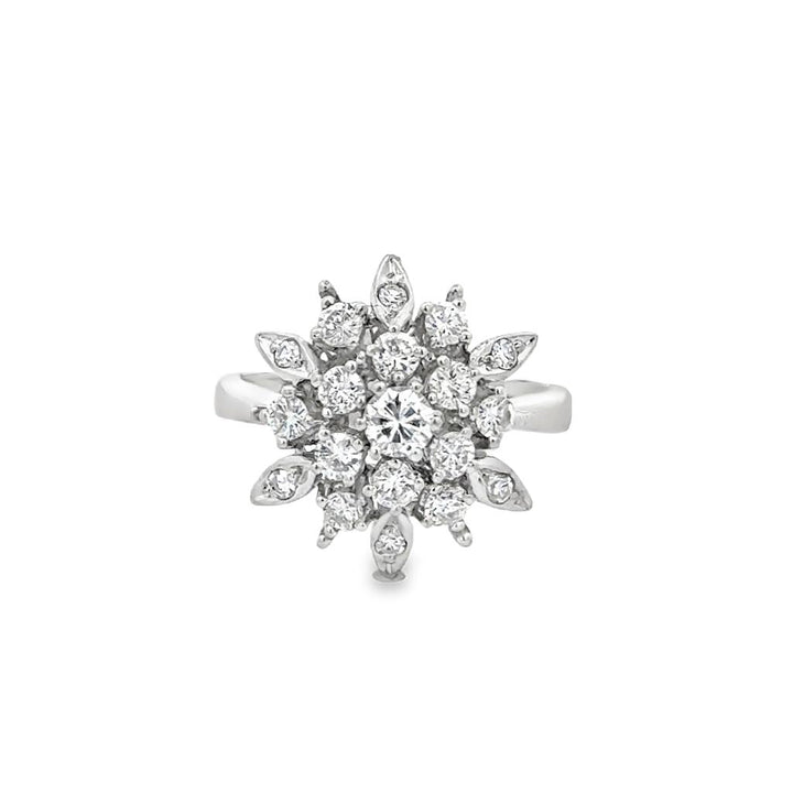 0.60 CTW Diamond 14K White Gold Cluster Flower Ring