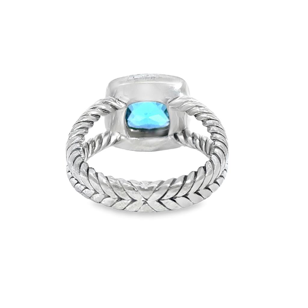 David Yurman 0.20 CTW Diamond & Blue Topaz Sterling Silver Ring – Size 6