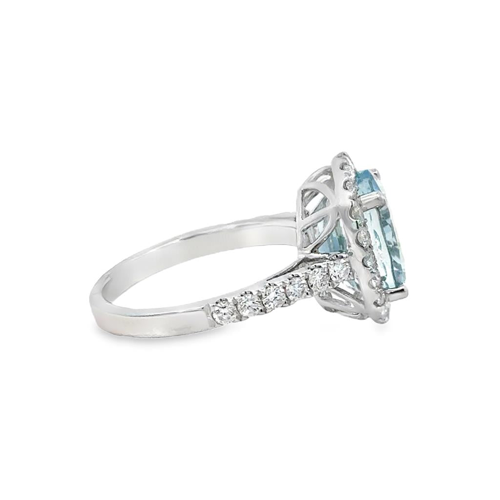 4.13 CT Aquamarine 0.69 CTW Diamond 18K White Gold Ring