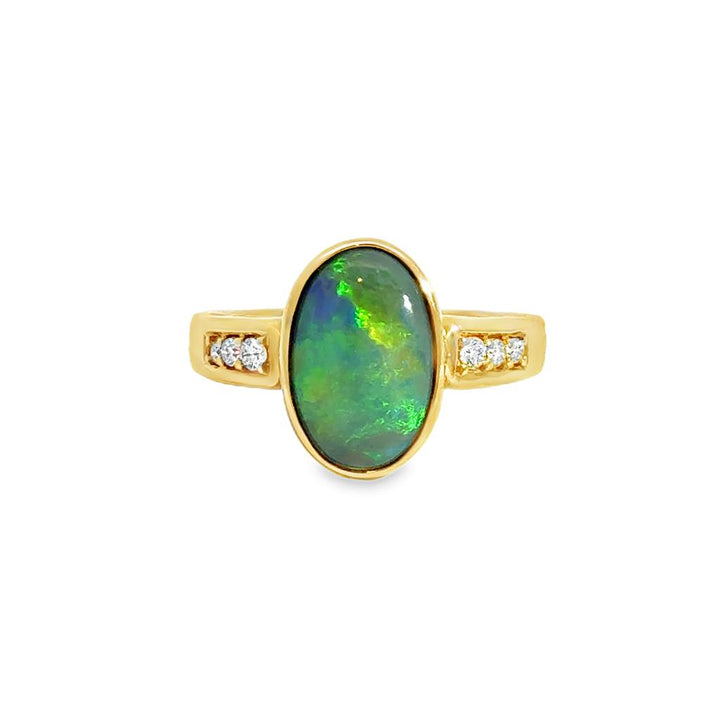 3.03CT Opal & Diamond Ring in 14K Yellow Gold