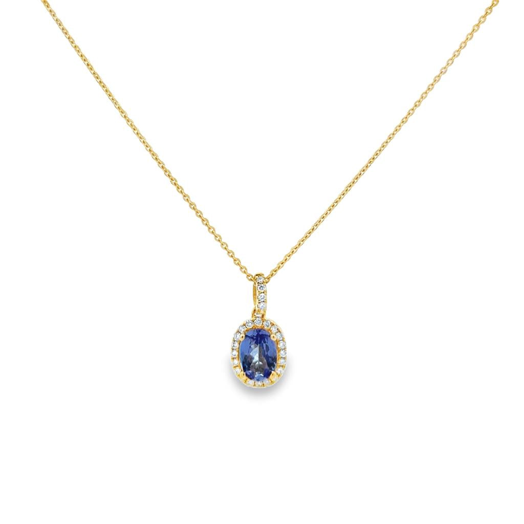 Tanzanite and 0.11 CTW Diamond 14K Yellow Gold Halo Pendant Necklace