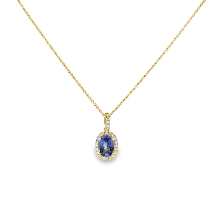 Tanzanite and 0.11 CTW Diamond 14K Yellow Gold Halo Pendant Necklace