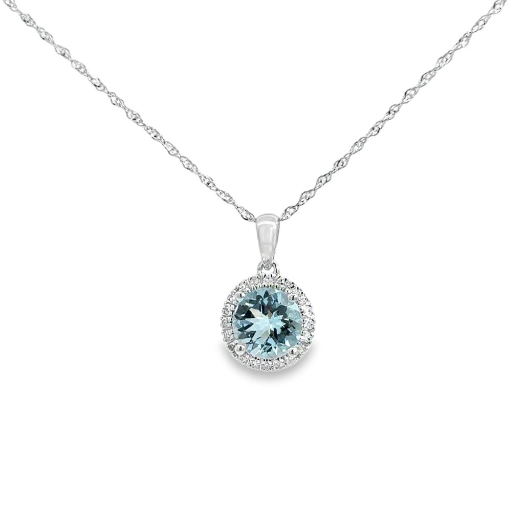 1.30 CT Aquamarine & 0.08 CTW Diamond Halo 14K White Gold Pendant Necklace