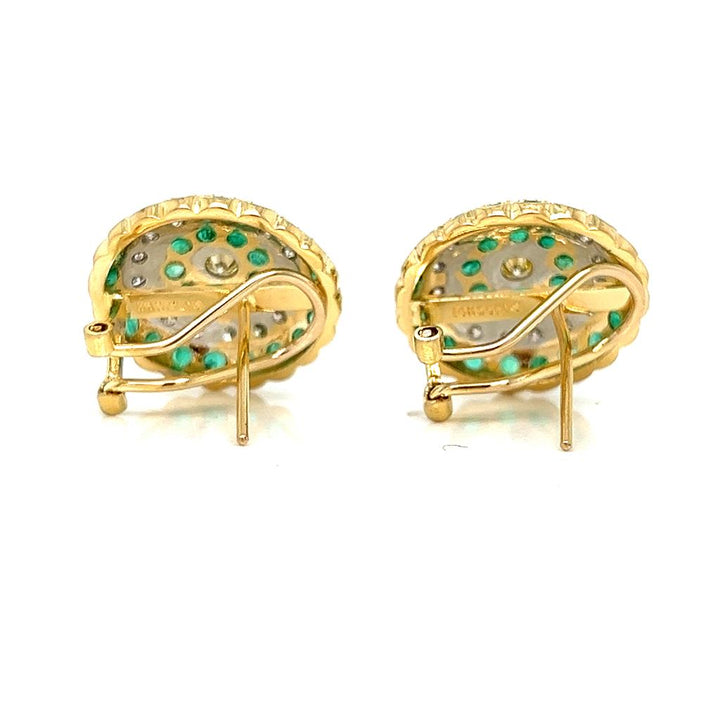 1.16 CTW Emerald 0.60 CTW Diamond 14K Yellow Gold Geometric Dome Earrings