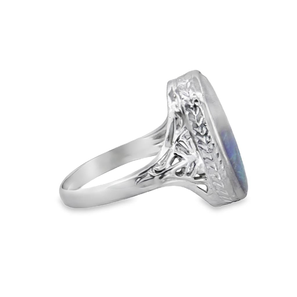 Vintage-Style 14K White Gold Opal Ring, 18.5mm Top