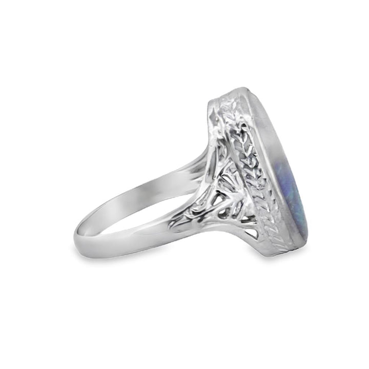 Vintage-Style 14K White Gold Opal Ring, 18.5mm Top