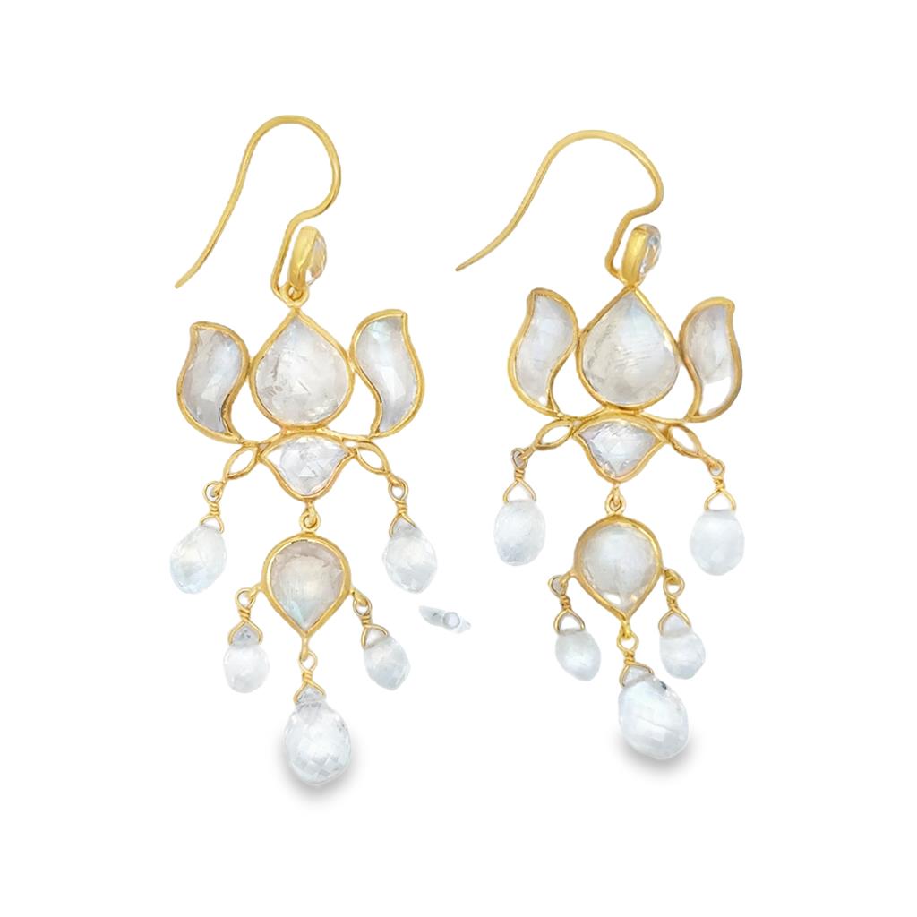 Moonstone Chandelier Earrings in 18K Yellow Gold – 2.5" Length