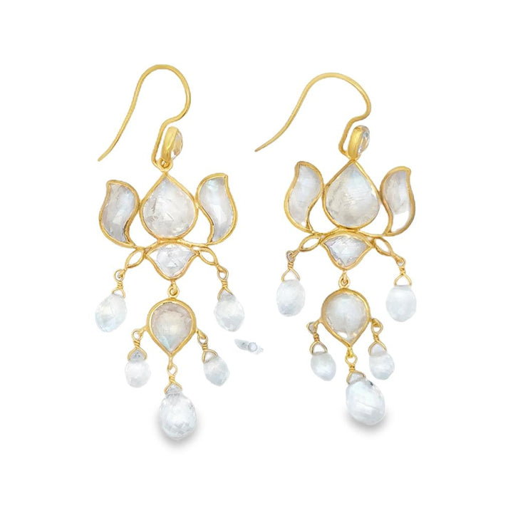 Moonstone Chandelier Earrings in 18K Yellow Gold – 2.5" Length