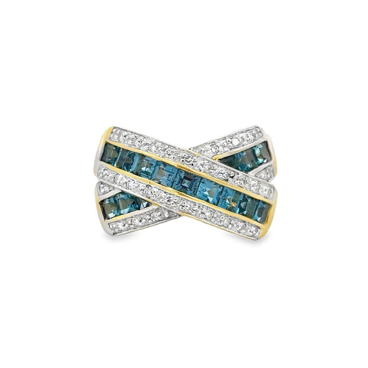 Pre-Owned Blue Topaz & Diamond 14K Yellow Gold Ring – 11mm