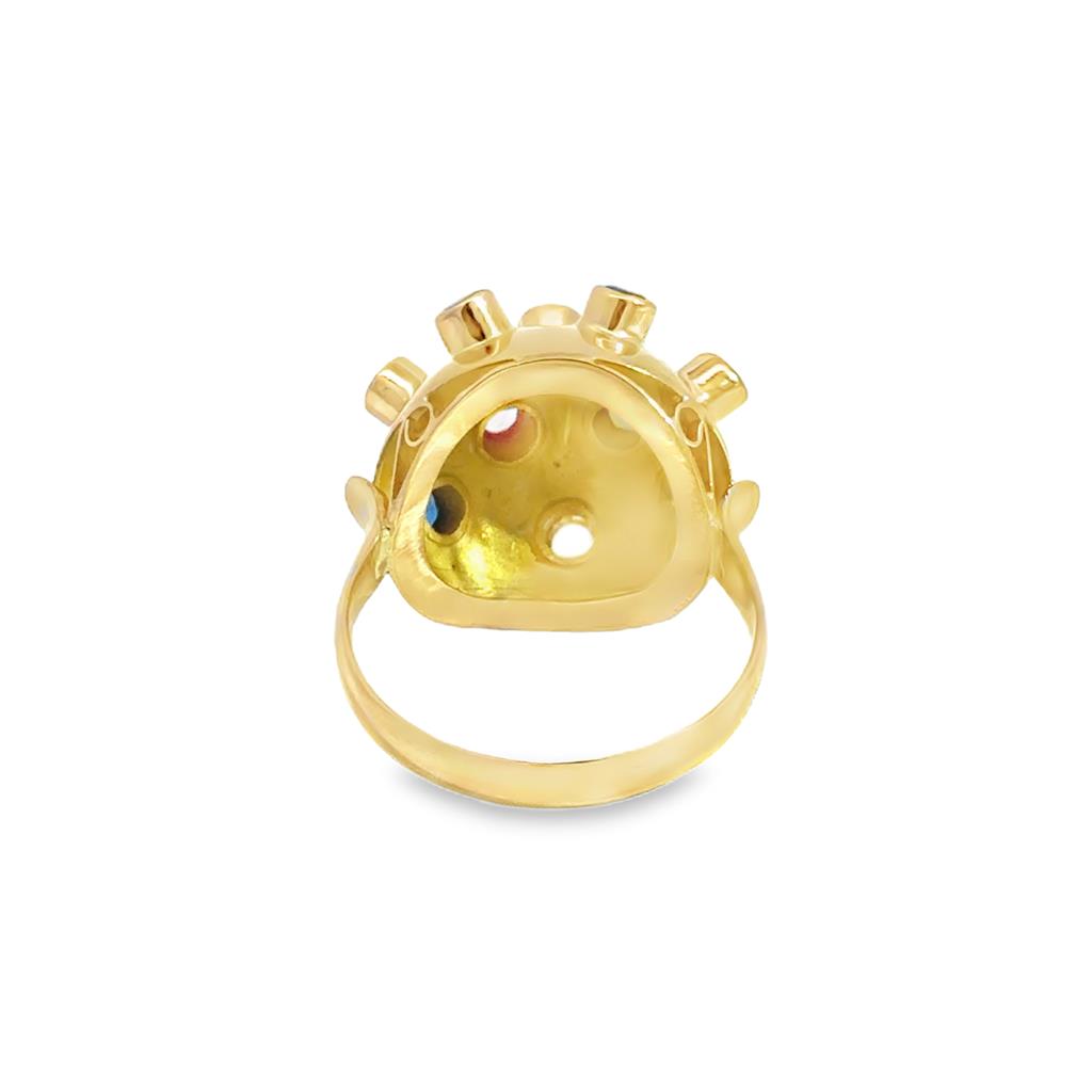 Multi Gemstone 18K Yellow Gold Retro Dome Ring