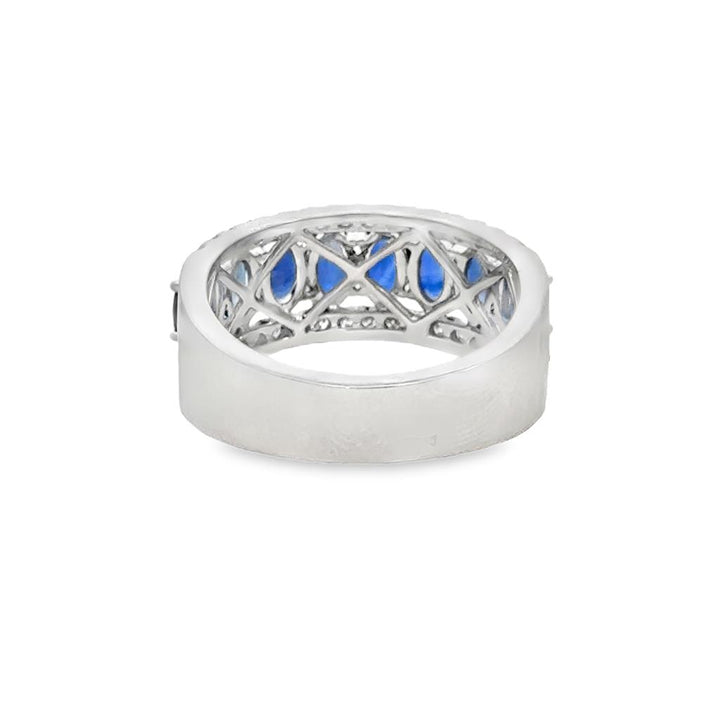 2.59 CTW Sapphire & Diamond Wide Band Ring in 14K White Gold