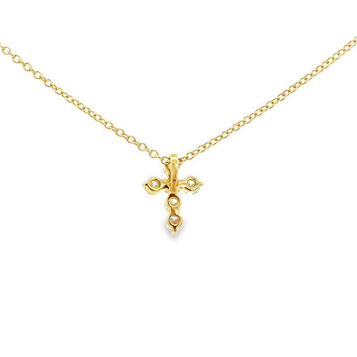 0.25 CTW Diamond 14K Yellow Gold Mini Cross Pendant Necklace