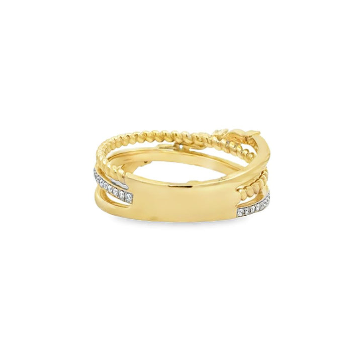 0.15 CTW Diamond 14K Yellow Gold Bead Set Crossover Ring