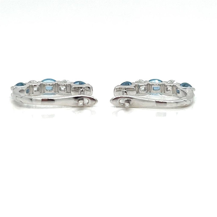 Oval Diamond and Aquamarine Hoop Earrings