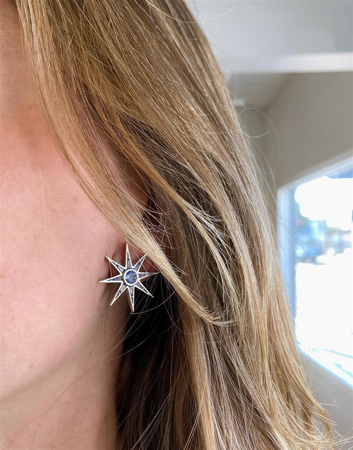 Sapphire Luminous Starburst Stud Earrings