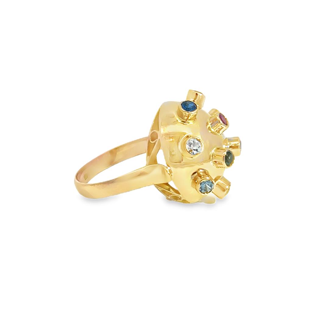Multi Gemstone 18K Yellow Gold Retro Dome Ring