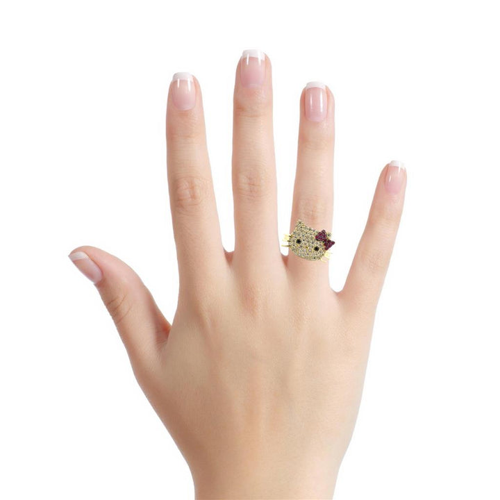 0.50 CTW Diamond & Ruby Hello Kitty Ring in 14K Yellow Gold