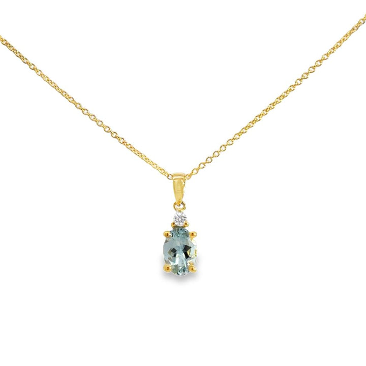 Oval Aquamarine & 0.04 CT Diamond Pendant Necklace in 14K Yellow Gold