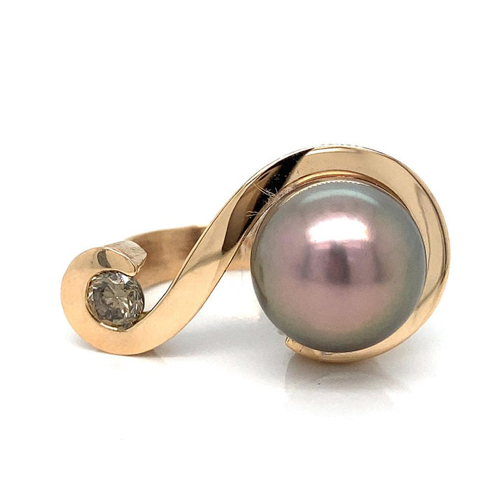 18K Rose Gold Pearl and Diamond Ring