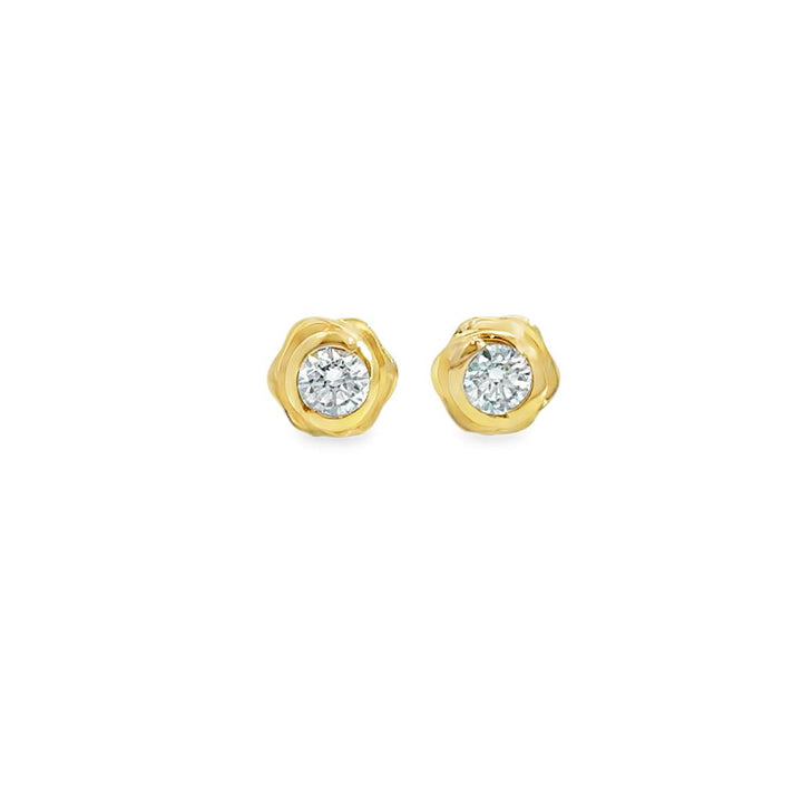 0.30 CTW Diamond 14K Yellow Gold Sculpted Floral-Inspired Stud Earrings