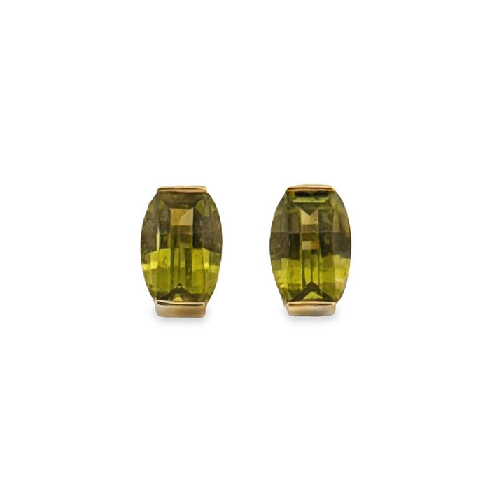 Peridot Stud Earrings in 14K Yellow Gold – 11mm x 6.5mm