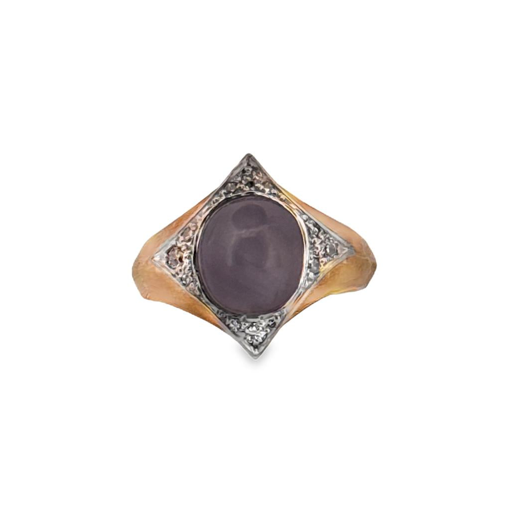 Vintage Unheated Star Sapphire & Diamond Ring, Platinum & 18K Yellow Gold