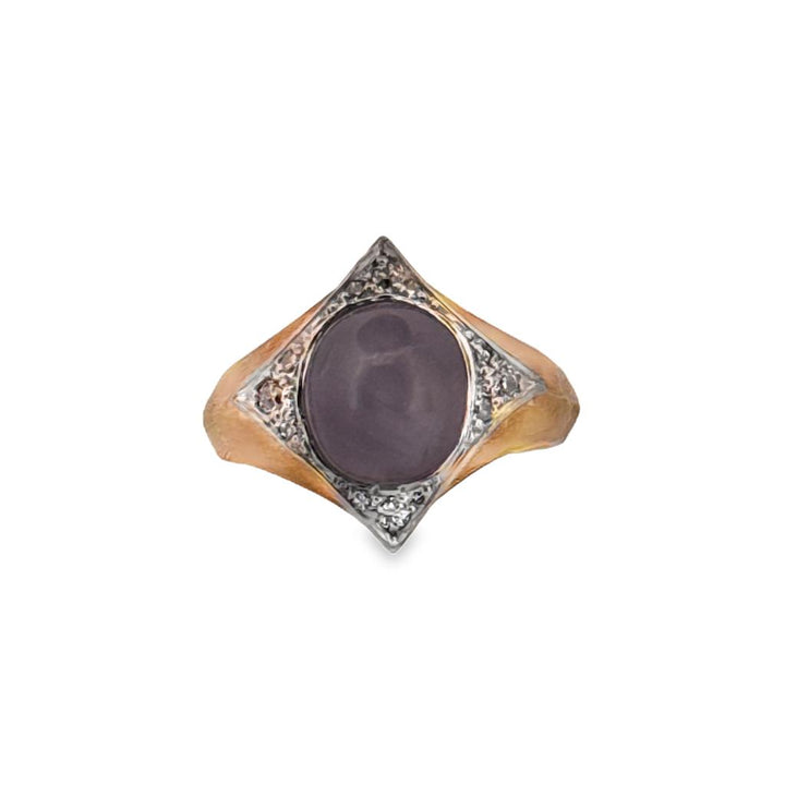Vintage Unheated Star Sapphire & Diamond Ring, Platinum & 18K Yellow Gold