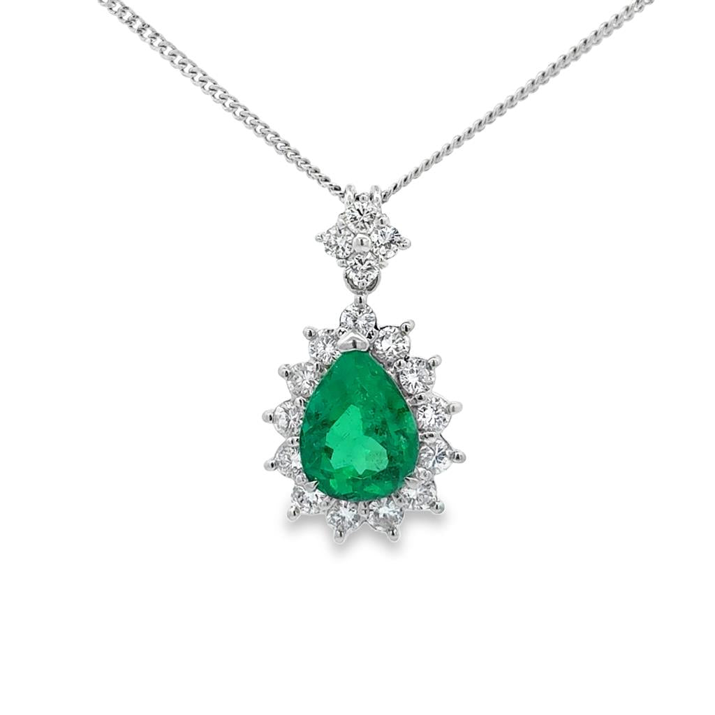 2.40 CT GIA Certified Pear Shape Emerald & Diamond Halo Pendant Necklace Platinum