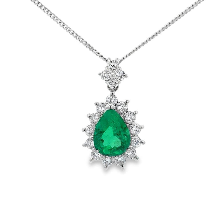2.40 CT GIA Certified Pear Shape Emerald & Diamond Halo Pendant Necklace Platinum