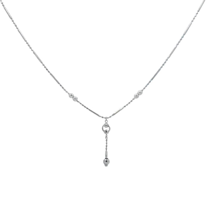 18K White Gold Beaded Chain Necklace with Drop Pendant, 16" Long