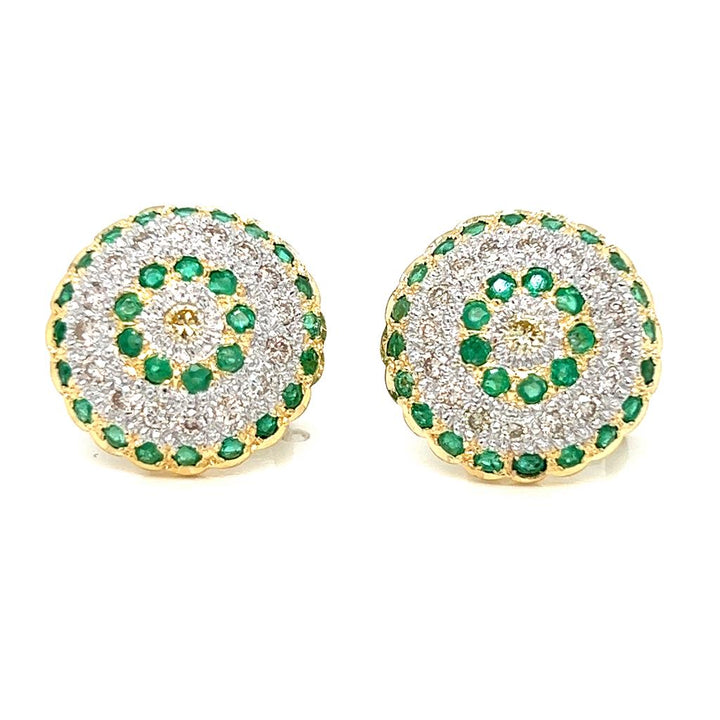 1.16 CTW Emerald 0.60 CTW Diamond 14K Yellow Gold Geometric Dome Earrings