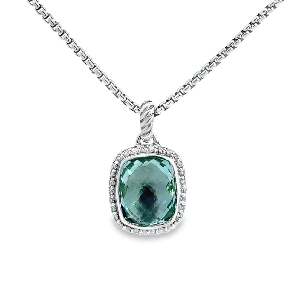 David Yurman Greenish Blue Quartz & Diamond Sterling Silver Necklace