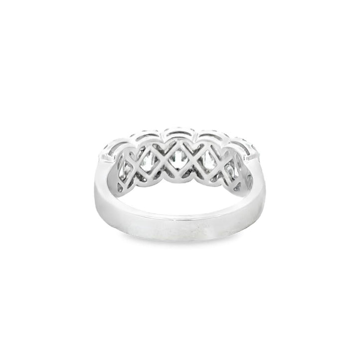 1.95 CTW Emerald-Cut and Round Diamond Wide Band Ring in 14K White Gold